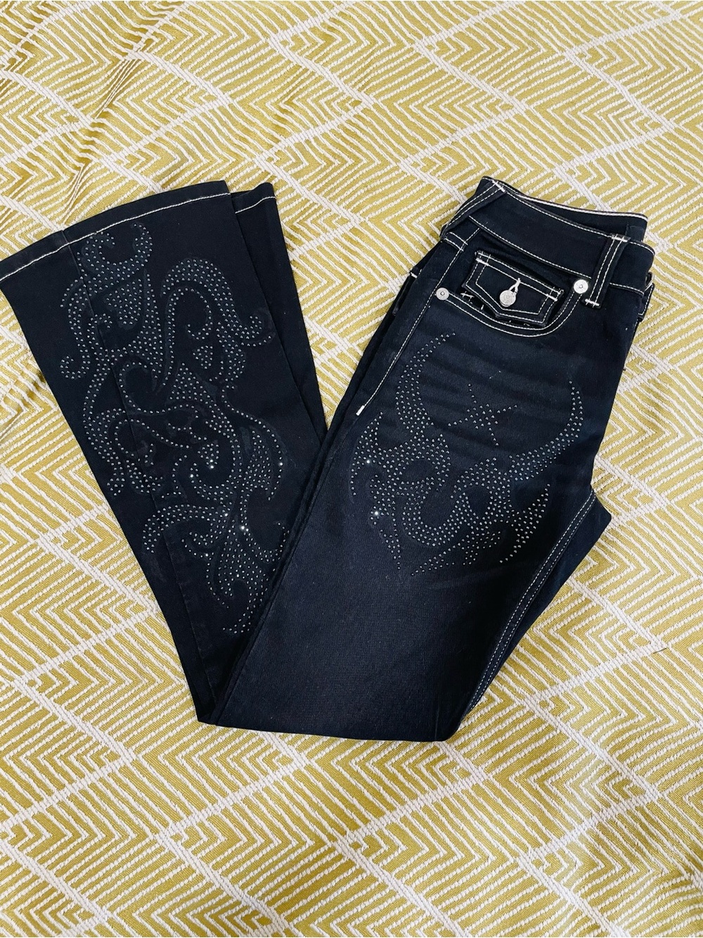 True Religion Black Embellished Flare Jeans